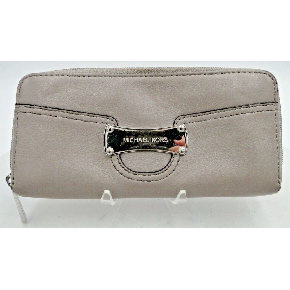 Michael Kors Women's Gray Zip Around Pebbled Leather Large Wallet